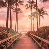 Palm-Lined Pink Boardwalk