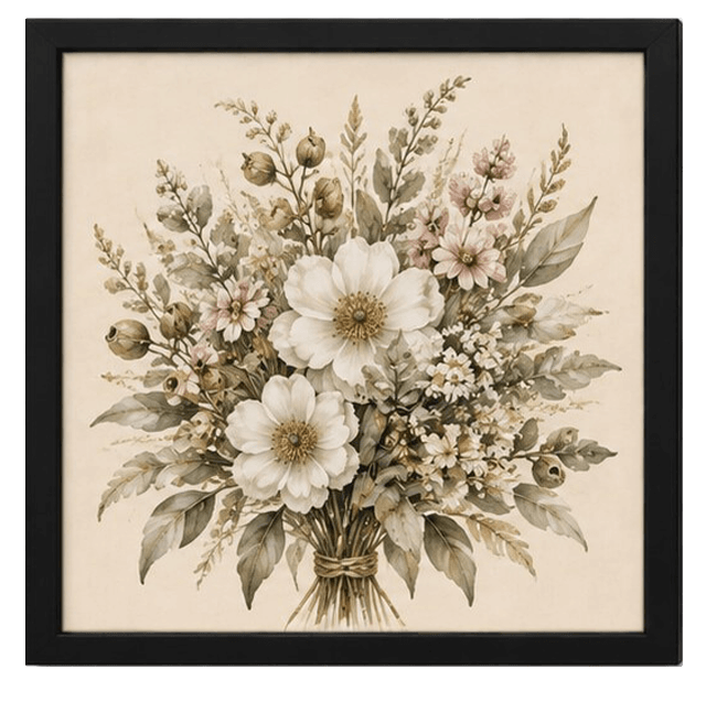 Australian Soul tile in a black frame &mdash; botanical watercolour art with bold editorial contrast
