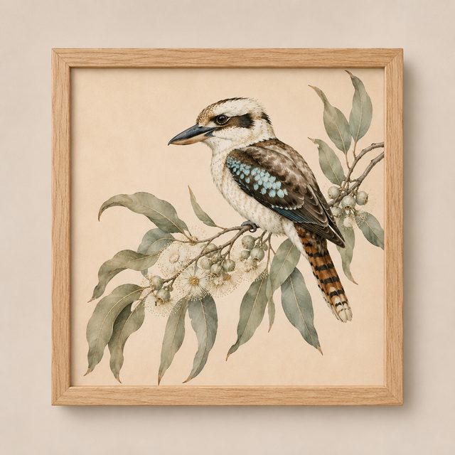 Australian Soul framed tile &mdash; botanical watercolour art in a timber frame