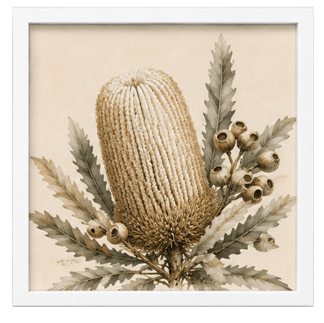 Australian Soul tile in a white frame &mdash; clean minimal presentation of botanical watercolour art