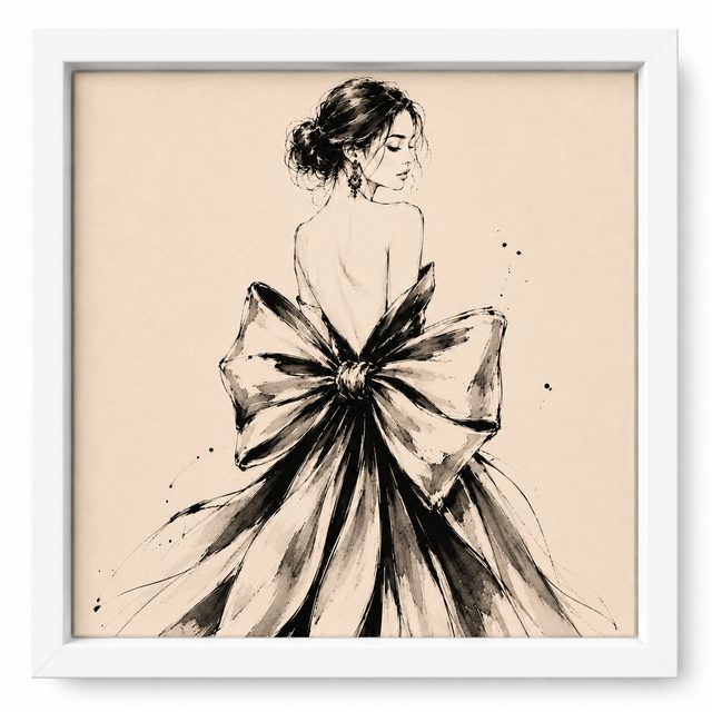 Fashion House tile in a white frame &mdash; Bow Couture illustration in clean Parisian minimal presentation