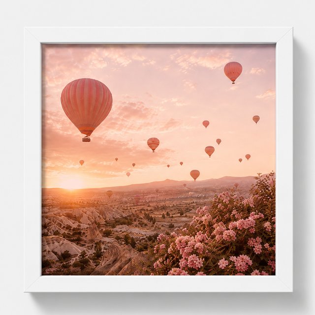 La Dolce Blush tile in a white frame &mdash; hot air balloons at golden hour in a clean white frame