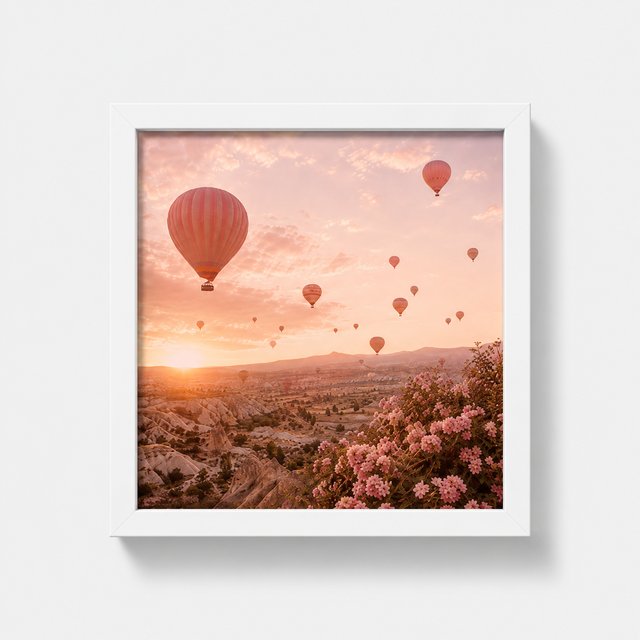 La Dolce Blush photo tile &mdash; hot air balloons at golden hour in a white frame