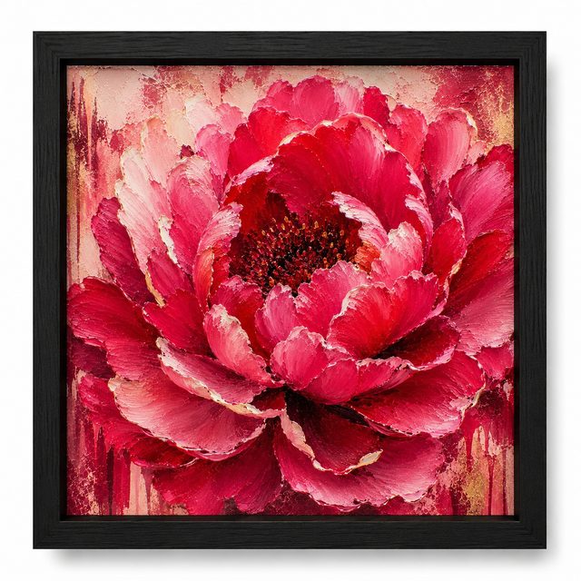 Luxury Impasto Floral tile in a black frame &mdash; bold botanical art with dramatic contrast