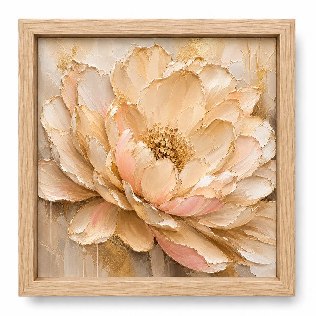 Luxury Impasto Floral tile in a natural oak timber frame &mdash; warm botanical art in a timber surround