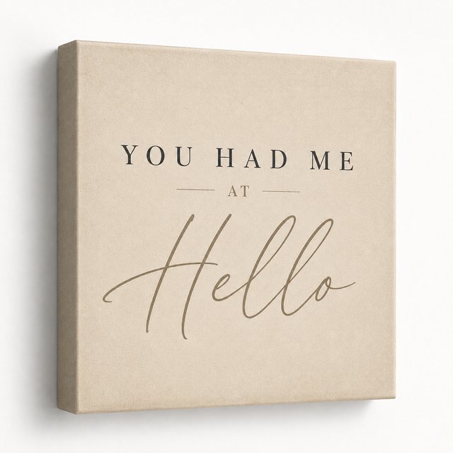 Movie Quotes canvas tile &mdash; You Had Me at Hello in an elegant serif typeface on linen canvas