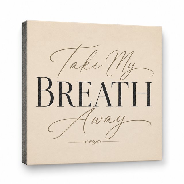Movie Quotes foam tile &mdash; Take My Breath Away in elegant script and bold serif typography
